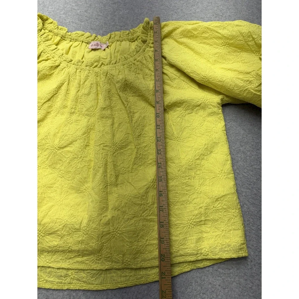 Ivy City Co Womens‎ 1X Yellow Floral Embroidered 2 Piece Skirt Set Puff Sleeve